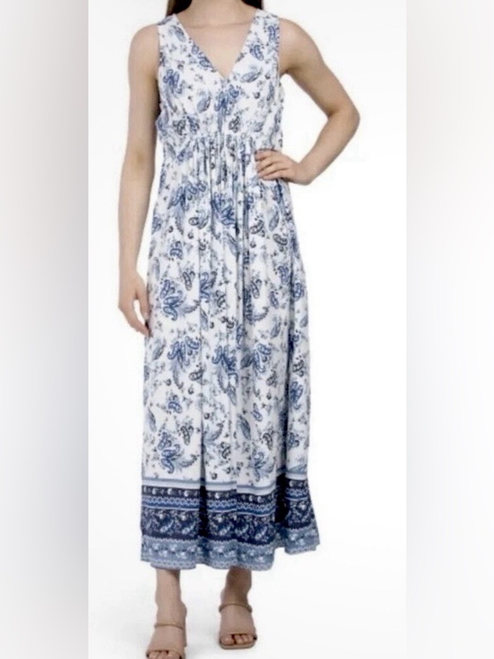 Lucky Brand White and Blue Paisley Maxi Dress